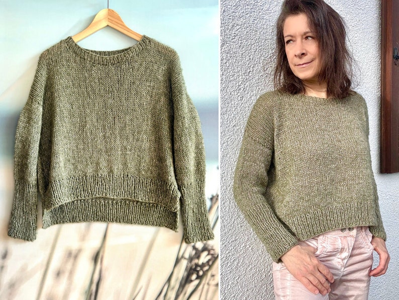 STRICKANLEITUNG SCHILF Sweater federleichter Basic Pullover Pulli nahtlos stricken von oben 9 Größen sofortiger PDF Download Bild 1