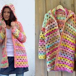 HÄKELANLEITUNG "Aquarell" - gehäkelte Kapuzenjacke - Hoodie - Häkelmantel - Cardigan - Jacke - nahtlos - einfach - sofortiger PDF Download