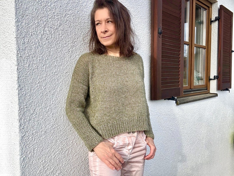 STRICKANLEITUNG SCHILF Sweater federleichter Basic Pullover Pulli nahtlos stricken von oben 9 Größen sofortiger PDF Download Bild 10