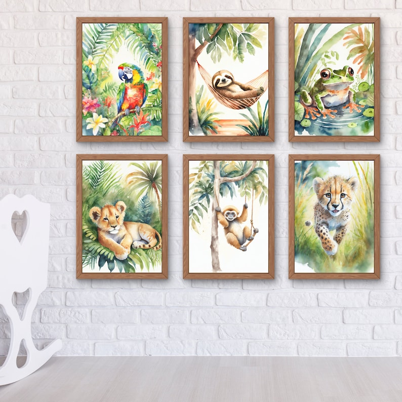 Jungle Nursery Decor Wall Art Print safari Nursery Decor Lion, Elephant