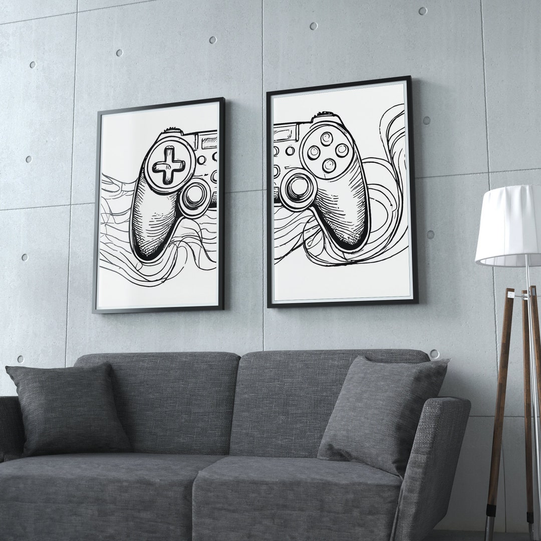 Gaming Wall Art Prints, PS4 Gamer Gift, Gaming Room Posters, White