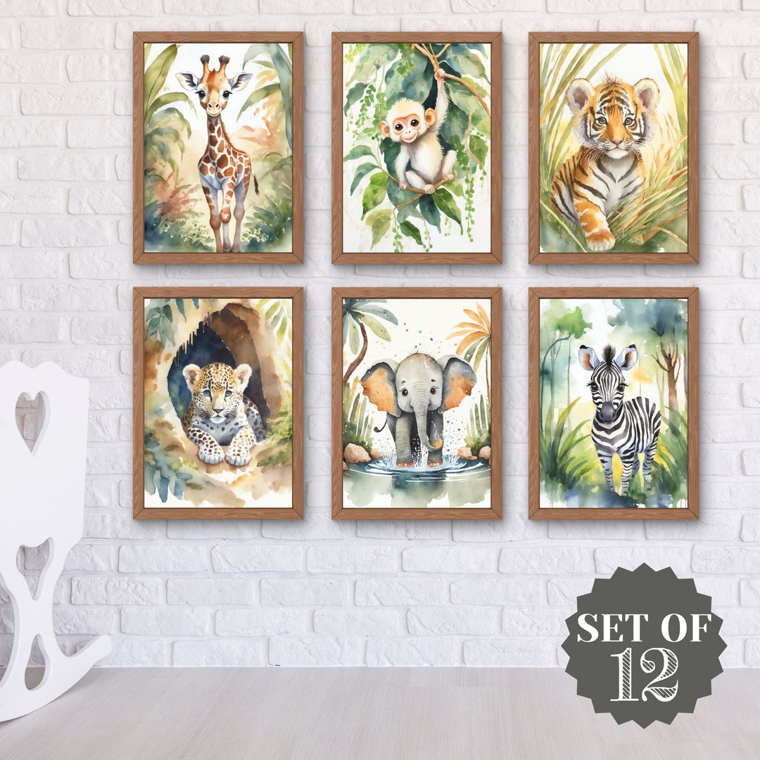 Jungle Nursery Decor Wall Art Print safari Nursery Decor Lion, Elephant