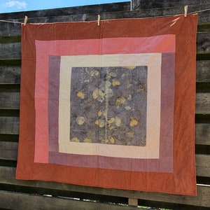 Quilt, naturally dyed, eco printed, handmade, sashiko, sustainable, baby quilt image 1