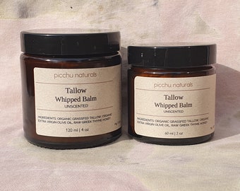 Tallow balm unscented, whipped, 100% Grass Fed and Organic, pure, added honey, natural nourishing and soothing balm for face and body