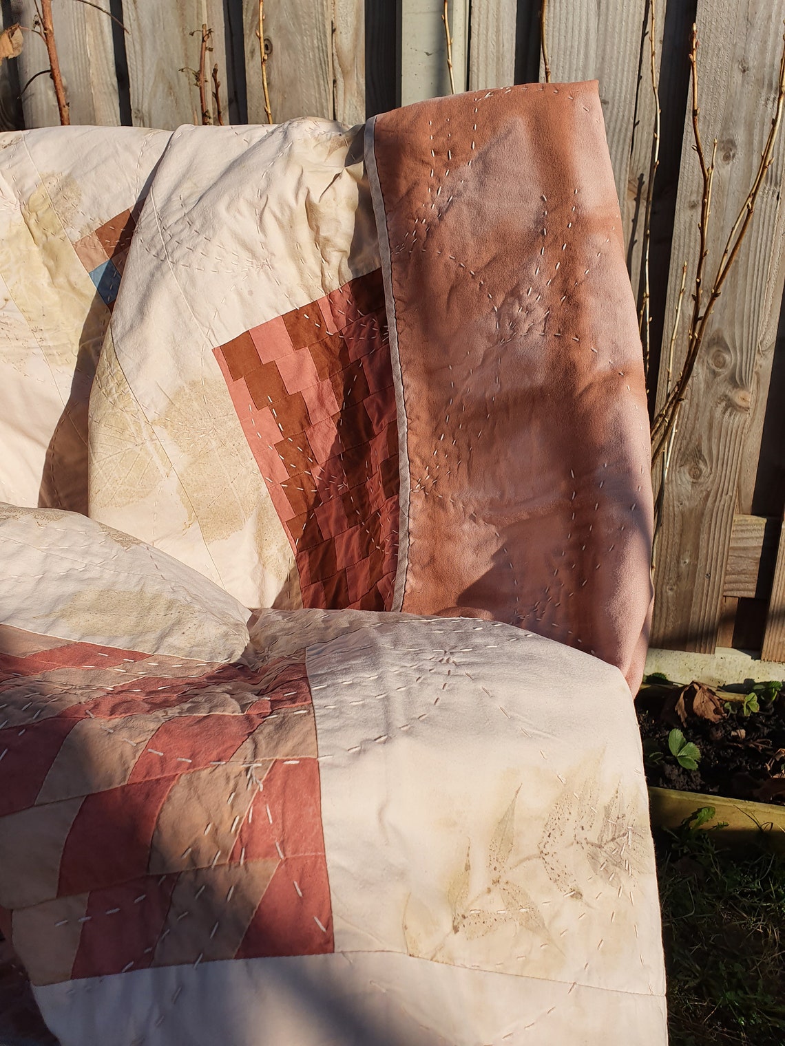 Naturally dyed and eco printed quilt with patchwork pieces Etsy