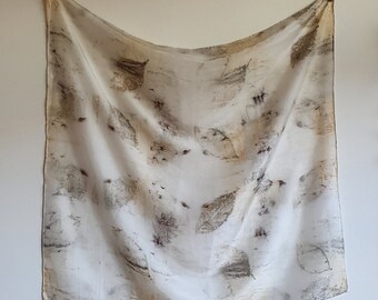 plant dyed - silk scarf - natural dyed - habotai - bandana - head scarf - ecoprint - 90x90 cm #13