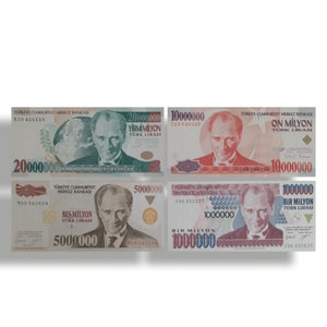 Set di banconote della Turchia da 1000000 a 20000000 milioni di UNC