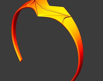 Puede incluir: Una diadema amarilla y naranja con un diseño geométrico. La diadema está hecha de un material flexible y está diseñada para ajustarse cómodamente a la cabeza.