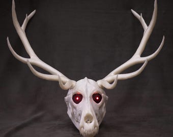 Wendigo Skull Mask with Large Horns and Moving Jaw: 3D Printed Cosplay Mask