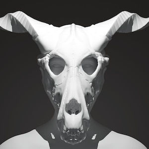 Elias Ainsworth inspired skull mask, 3d model STL File, moving jaw, cosplay mask,  animal skull mask, scary mask, halloween mask,