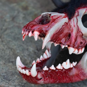 Creepy Wendigo Skull Mask Piece featuring Authentic Fur and Blood Elements