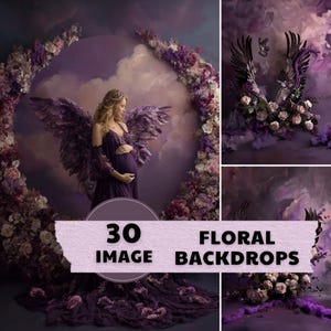 Purple wing with Purple flower decoration Backdrop, Maternity Digital Background Wedding Backdrop Maternity Digital Backdrop