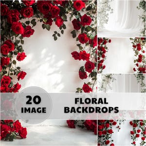 Red Rose Flower Wall Digital Backdrop: Valentine&#39;s Day Photography (5376x8064 px JPG Format)