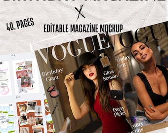 Plantilla de revista de cumpleaños para mejor amigo/Revista de cumpleaños personalizada/Revista de estilo Vogue/Regalo Canva/Regalo personalizado/Regalo de cumpleaños