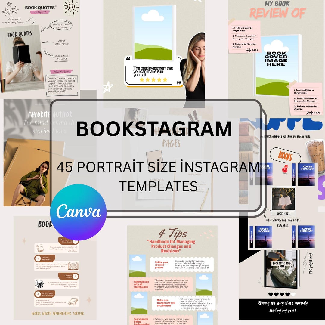 Bookstagram Canva Template, Aesthetic Bookish Instagram Post Kit for ...