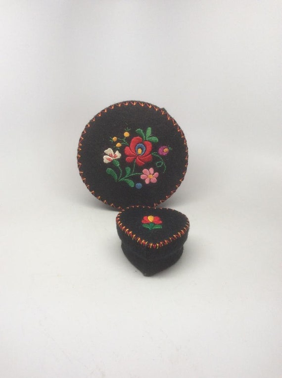 Hand Made Embroidered Felt Boxes. Made in Hungary.