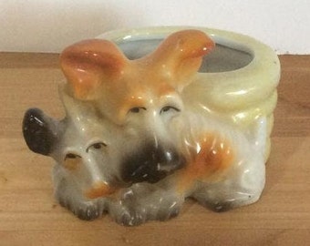 Scottish Terrier Miniature Vase/Toothpick Holder/Trinket Dish. Vintage Japan.