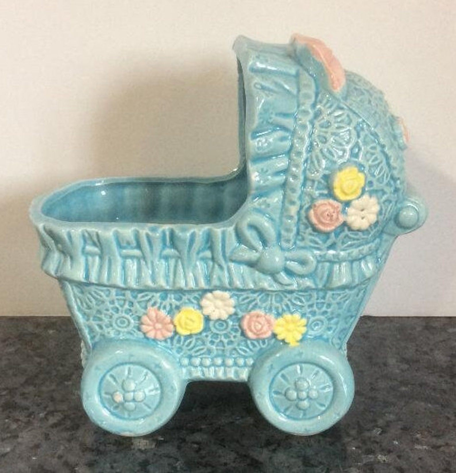 Vintage Baby Cradle Planter. Blue Cradle Pink White and Etsy