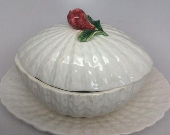 Italian Soup Tureen with Pear Lid. Marked Italy. Includes Underplate.