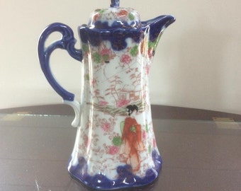 Antique Japanese Kutani Geisha Ware Chocolate Pot.