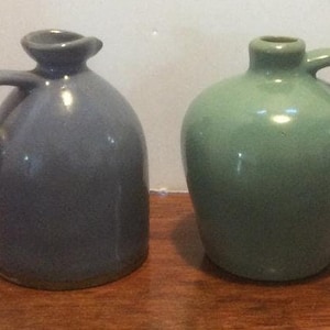 Vintage Set of Two Pottery Vases. Jade Green and Blue. Decorative.
