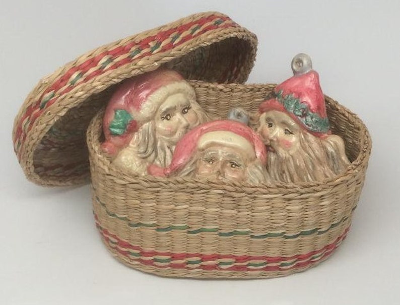Vintage Santa Ornaments and Christmas Basket | Etsy