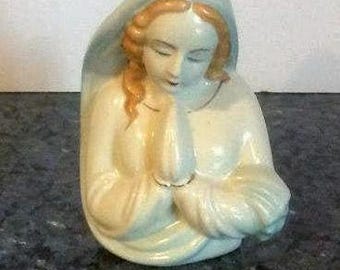 Virgin Mary Planter. Ceramic Pottery. Gold Trim. Stamped Japan. 4.5 x 2.5.