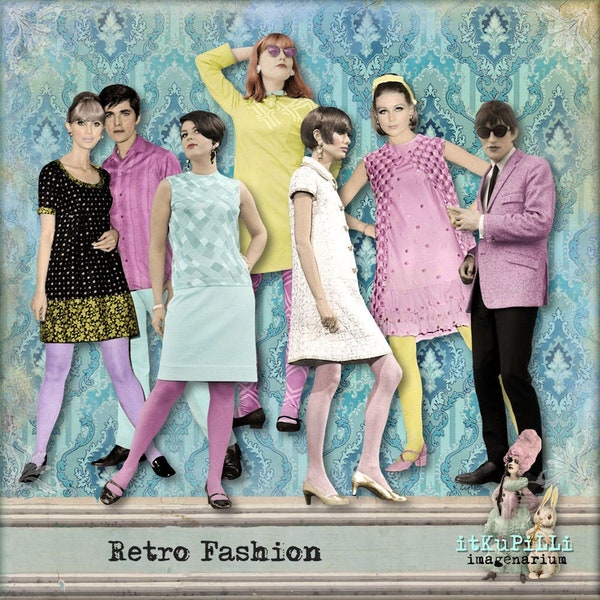 Retro Fashion - 60er Jahre Modelle, Bundle 3 x Digital Collage Sheet - jpg und png - Druckbar, direkter Download