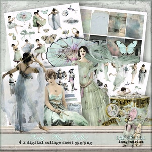 Baby Blue Ballet  Bundle - 4 x Digital Collage Sheet - jpg and png - Printable, instant download