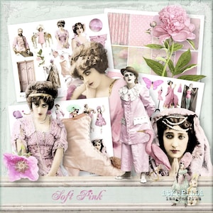 Soft Pink Bundle 4 x Digital Collage Sheet jpg and png Printable, instant download image 1