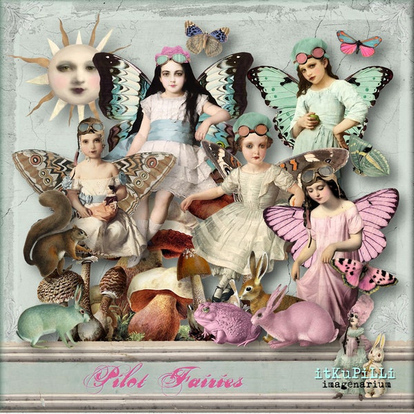 Pilot Fairies - Digital Collage Sheet - jpg and png - Printable, instant download