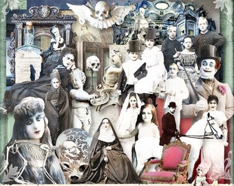 Haunted - Halloween  - 4 x Digital Collage Sheet - jpg and png - Printable, instant download