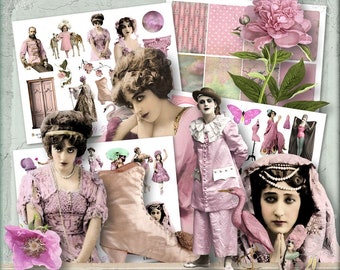 Soft Pink Bundle - 4 x Digital Collage Sheet - jpg and png - Printable, instant download