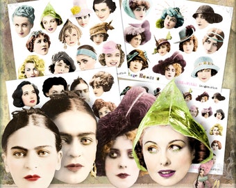 Vintage Heads Women - 4 x Digital Collage Sheet - jpg and png - Printable, instant download