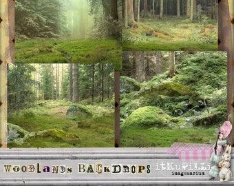 Woodlands Backdrops  - Fairy forest - Large 12&quot; x 12&quot; - Scrapbooking, Art Journaling, Collage Art - Printable, instant download