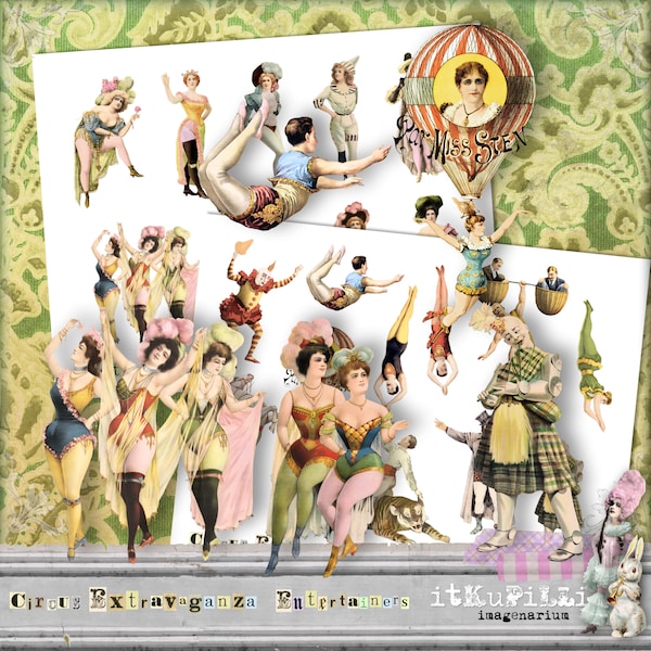 Circus Extravaganza Entertainers   - 2 x Digital Collage Sheet - jpg and png - Printable, instant download