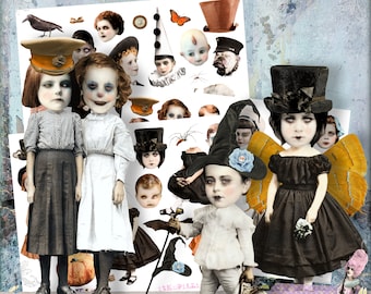 Wicked Kids - Paper Dolls - Halloween - Bundle 3 x Digital Collage Sheet - jpg and png - Printable, instant download