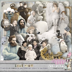Schnee Schnee - Winter, Weihnachten - Individuelle Dateien für Scrapbooking, Art Journaling, Digital Art - Printable, sofortiger Download