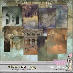 Gloria abandonada - Fondos grandes - Barroco, Steampunk - Hoja de collage digital - Imprimible, descarga instantánea