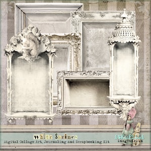 Santuarios Blancos - Marcos, Escenarios y Cajas de Sombras - Kit de collage digital, diario y scrapbooking - Imprimible, descarga instantánea