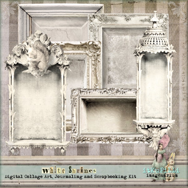 White Shrines - Frames  Stages Shadowboxes - Digital Collage Art, Journaling and Scrapbooking Kit  - Printable, Instant download