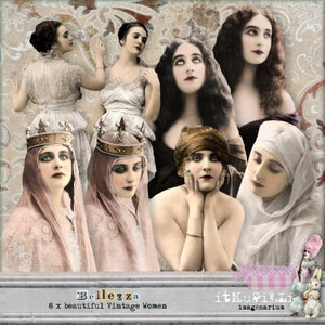 Bellezza - 8 vintage Frauen 6 Zoll große individuelle png Dateien - plus Digitale Collage Sheets - Druckbar, direkter Download