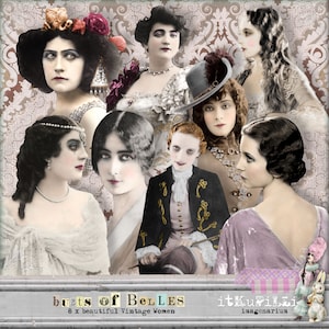 Bustes van Belles - 8 vintage vrouwen 6 centimeter lang individuele png-bestanden - plus digitale collagebladen - Afdrukbaar, direct te downloaden