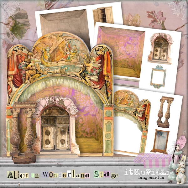 Alice in Wonderland Stage  - 3 x Digital Collage Sheet - jpg and png - Printable, instant download