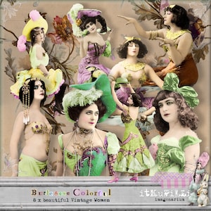Burlesque Bunt - 8 Vintage Frauen 6 Zoll große individuelle png Dateien - plus Digitale Collage Sheets - Druckbar, direkter Download