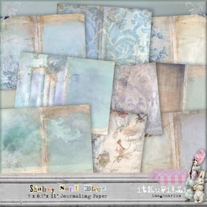 Shabby Soft Blue Journaling Backgrounds - Large - Digital Collage Sheets - Printable, instant download