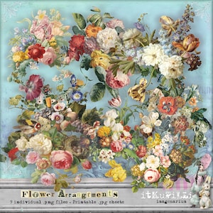 Blumenarrangements - 9 einzelne große Png-Dateien - plus jpg Digitale Collage Sheets - Printable, sofortiger Download
