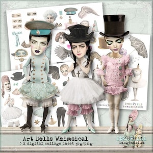 Paper Dolls Whimsical Women - Bundle 3 x Digital Collage Sheet - jpg and png - Printable, instant download
