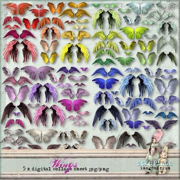 Wings - Fairy, angel  - 5 x Digital Collage Sheet - jpg and png - Printable, instant download