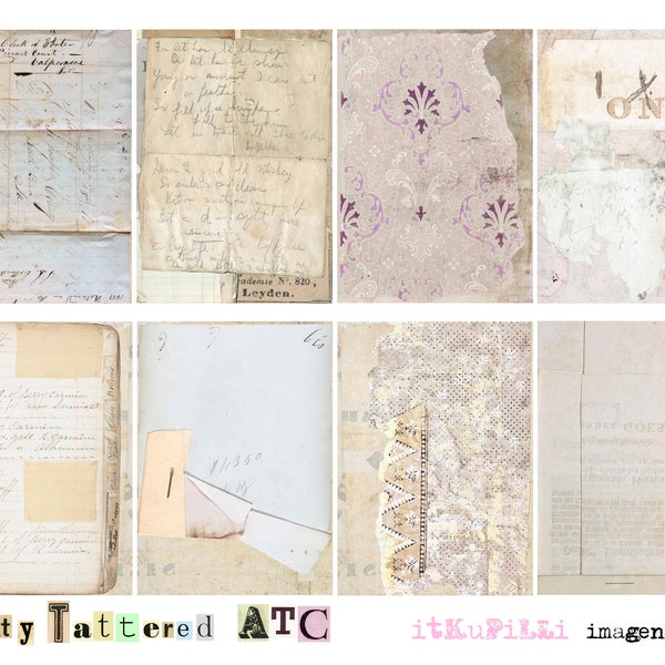 Dirty Tattered  - ATC backgrounds - Steampunk, Victorian - Digital Collage Sheet - jpg and png - Printable, instant download